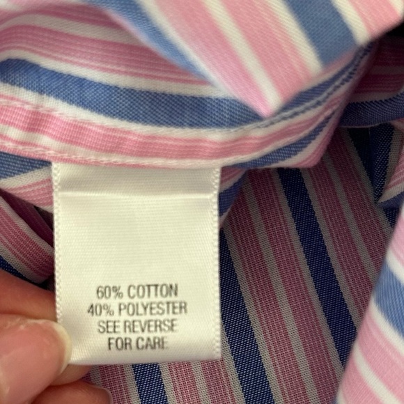 Croft & Barrow Mens Pink Blue Striped Button Up Dress Shirt Sz L 16.5/17 Classic - Picture 12 of 13